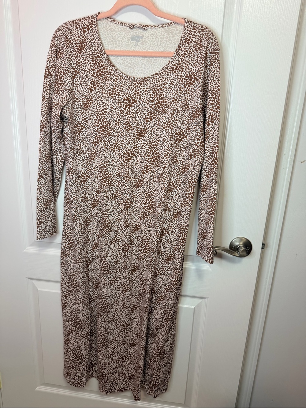 Lands' End Brown and Cream Leopard Print Long Sleeve Dress